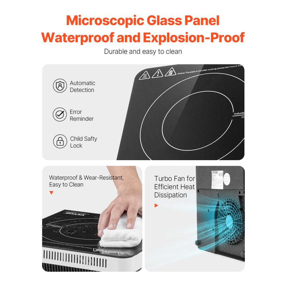 VEVOR Portable Induction Cooktop, 1500W Electric Induction Burner with 9 Temperature Settings,-$45