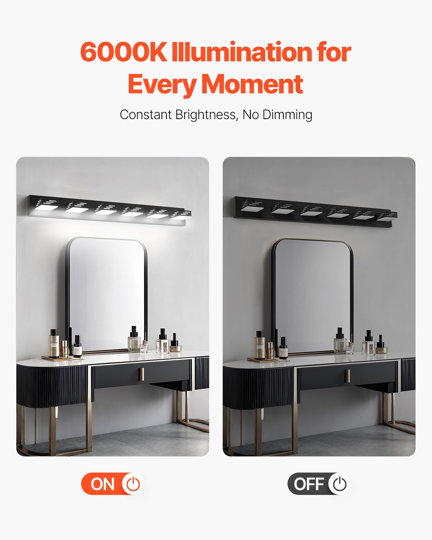 VEVOR 6-Light LED Modern VanityLight Fixtures, 40.35-Inch, Black Finish Bathroom Wall Lighting
