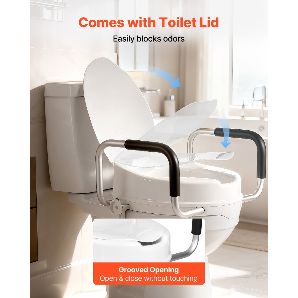 VEVOR Raised Toilet Seat with Arms, 300 lbs Load Capacity, 4-Inch Lift Height, Widened Commode,-$45