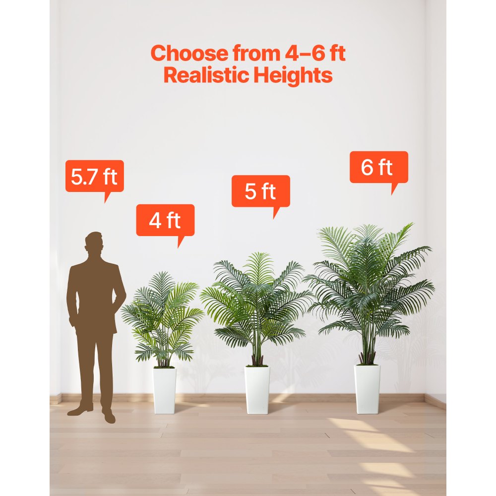 VEVOR Artificial Areca Palm Tree 6 ft, Fake Palm Tropical Plants with White Tall Planter,-$55
