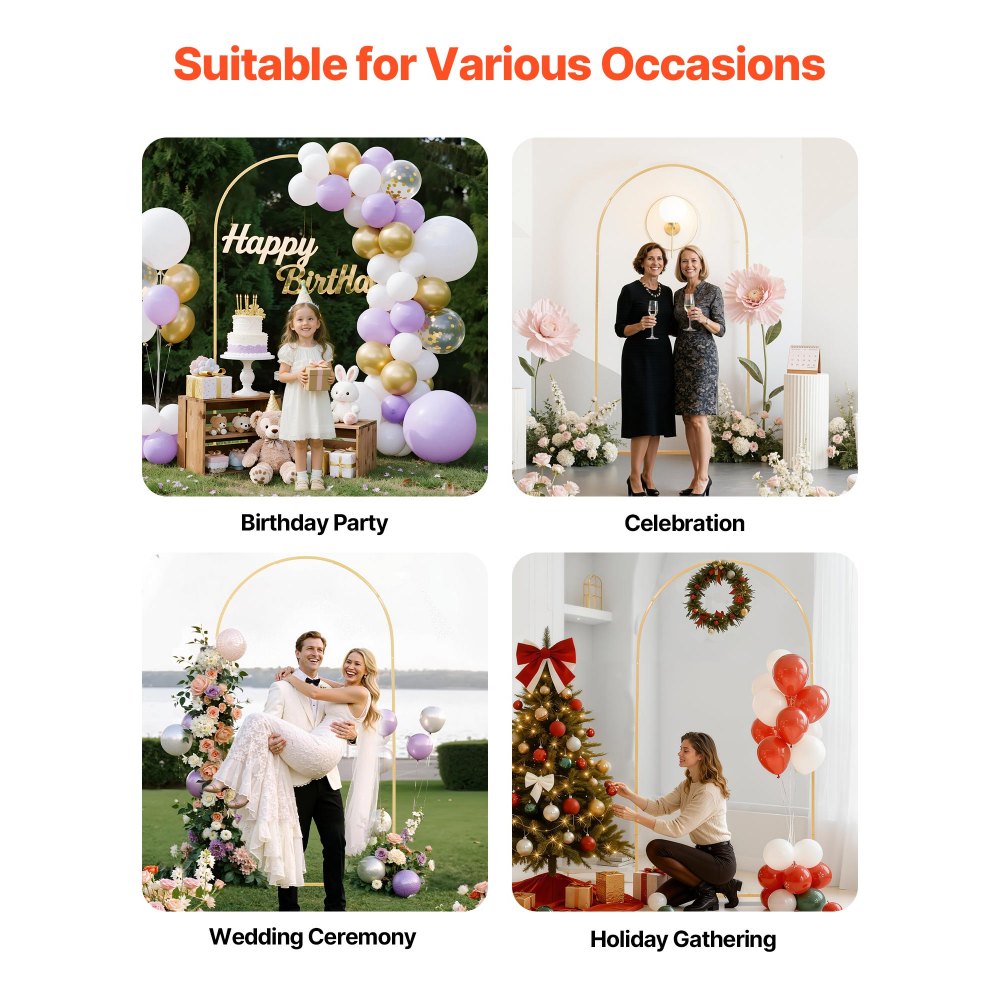 VEVOR Arch Backdrop Stand, 7.2 x 4 ft, Stable Structure, Easy Assembly, 1 Set Gold Metal,-$20