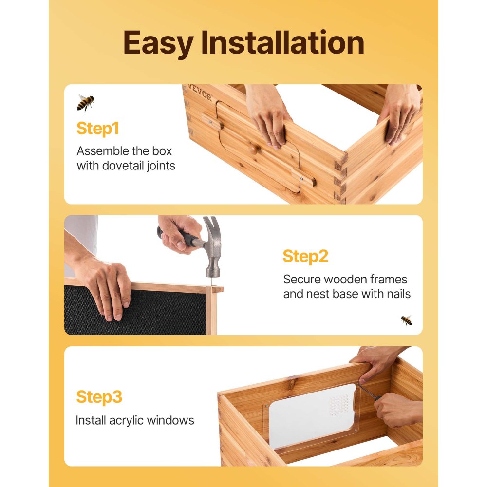 VEVOR Bee Hive Deep Box Starter Kit, 100% Beeswax Coated Natural Fir Wood,-$45