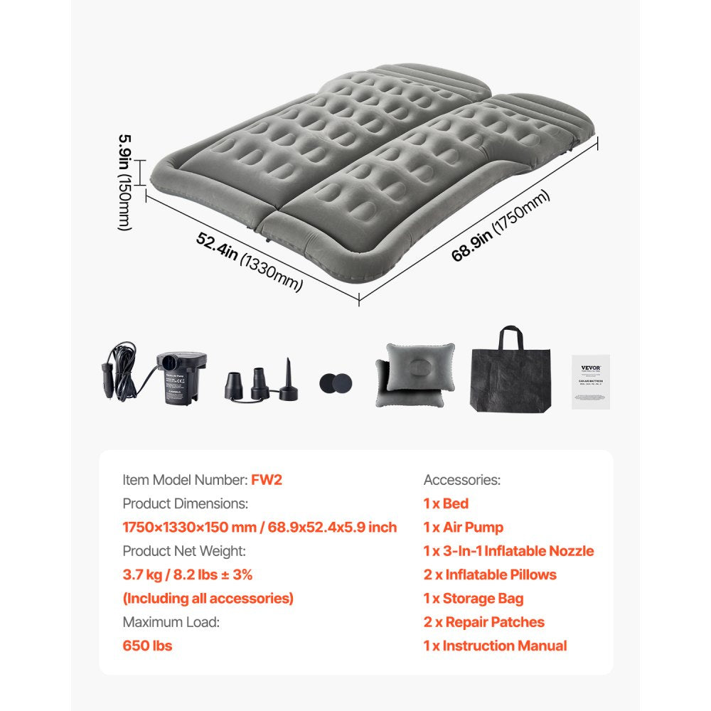 VEVOR Car Air Mattress, Inflatable Car Camping Mattress, Flocking Thickened Travel Beds, Comfortable,-$45
