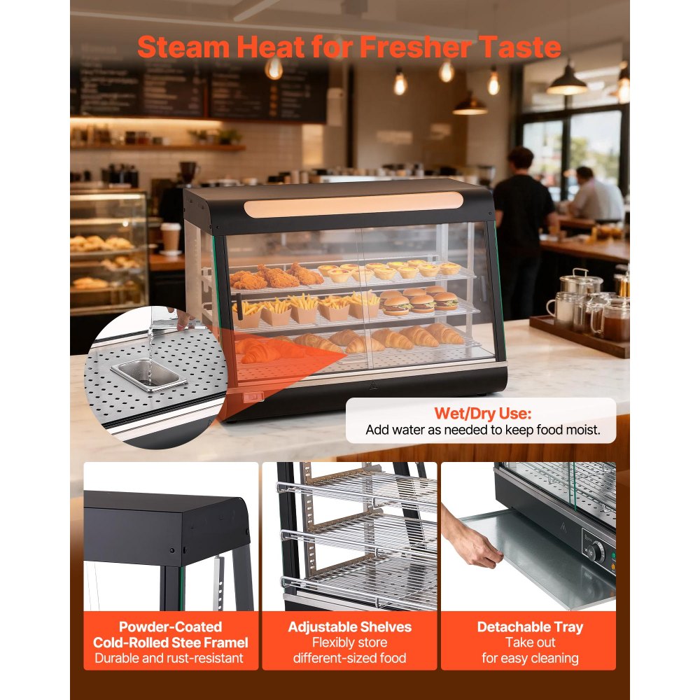 VEVOR 3-Tier Commercial Food Warmer Display, 1400W Food Display Warmer with LED Light,-$300