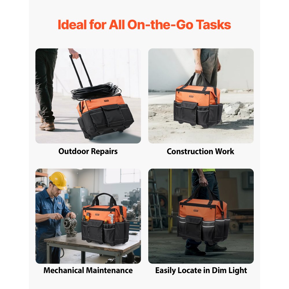 VEVOR Rolling Tool Bag, 110 lbs Load Capacity, 27 Pockets Heavy Duty Roller Tool Bag on Wheels,-$70