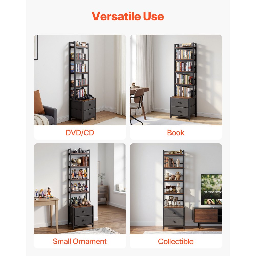 VEVOR Media Storage Cabinet, 4-Shelf DVD Shelf Organizer with Drawers, 15.75 x 11.81 x 56.50 in,-$40