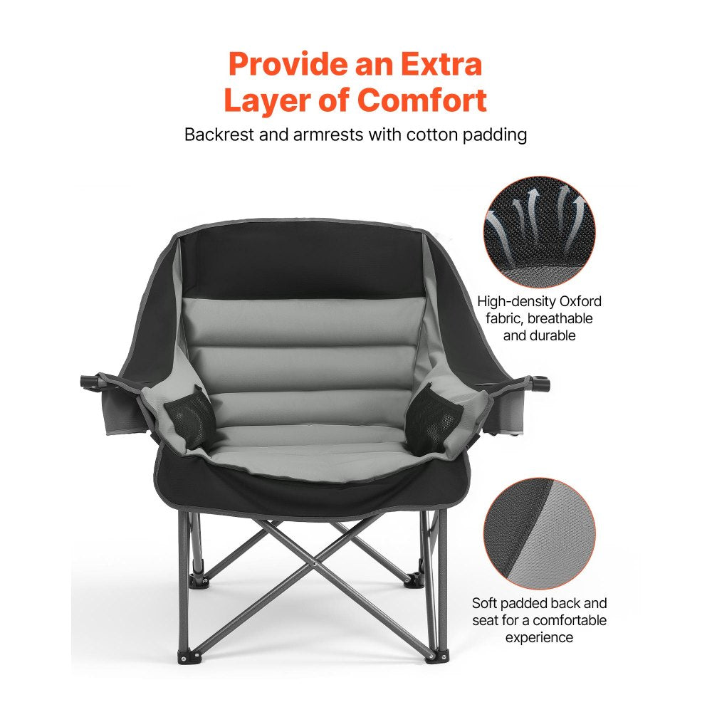 VEVOR Oversized Portable Padded Folding Camping Chairs,450lbs Heavy Duty Support,with Dual Cup Holders & Wine Glass Holders,1 Pack