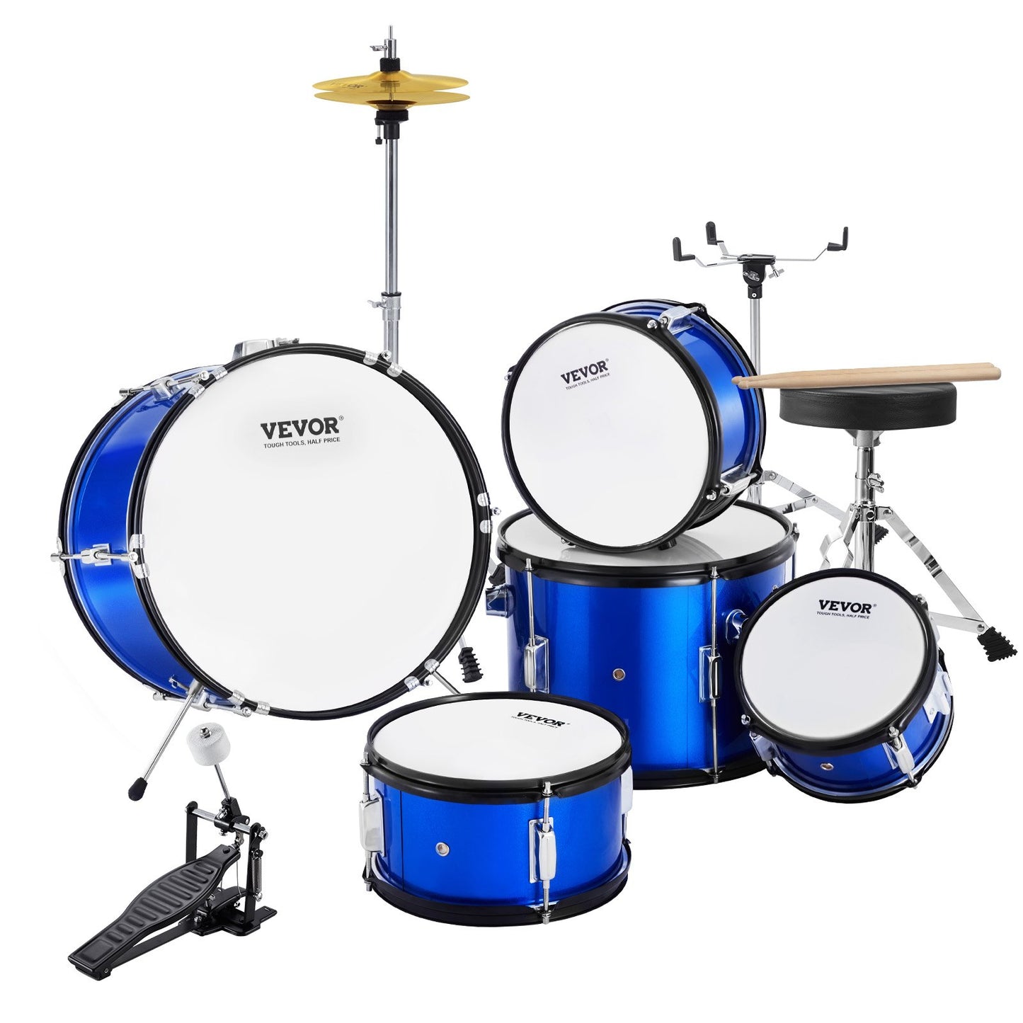 VEVOR Kids Drum Set, 5-Piece, 16 in Beginner Full Drum Set with Bass Toms Snare Floor Drum,-$130