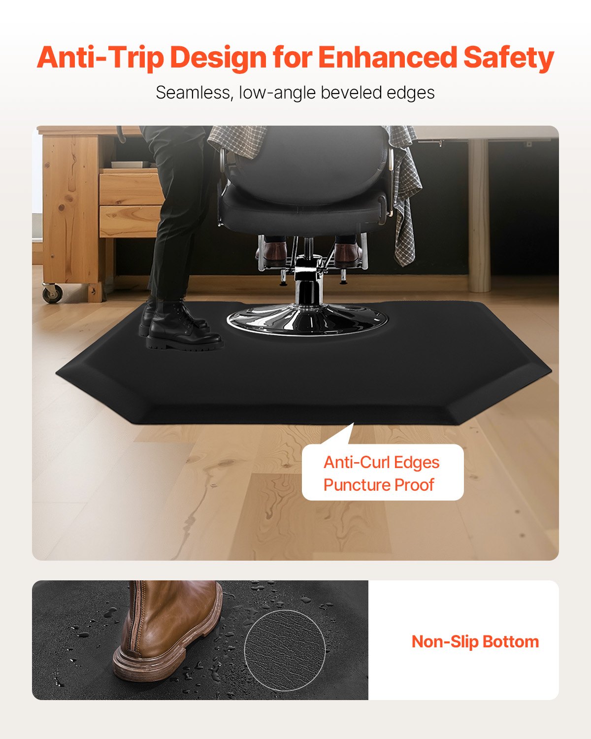 VEVOR Salon Mat for Hair Stylist, 4 x 5 FT Hexagon Salon Chair Mat Anti Fatigue, 1-inch Thickened,-$85