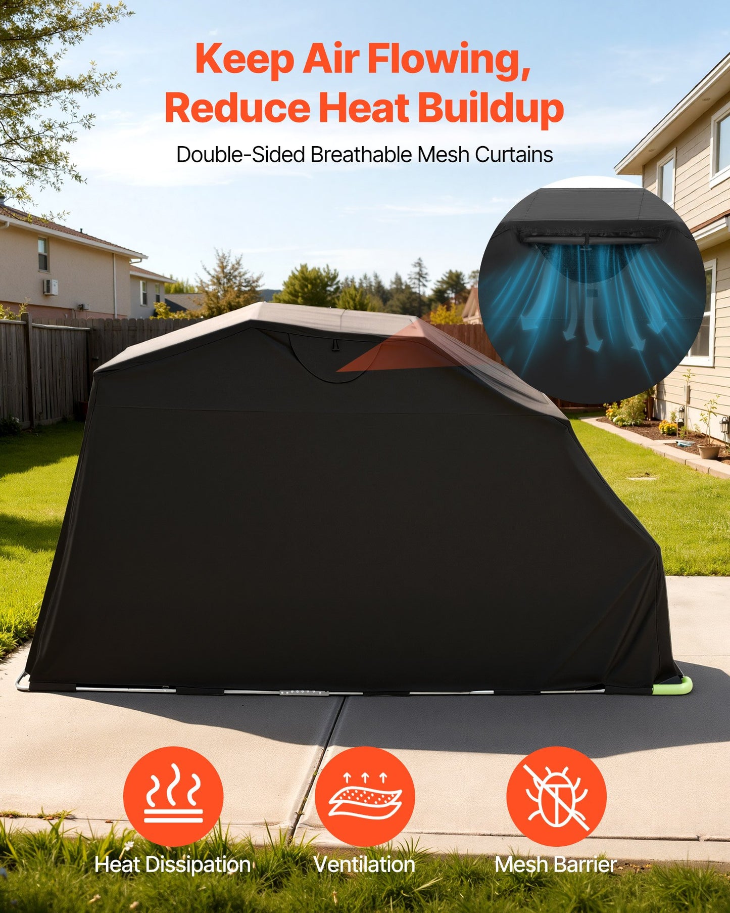 VEVOR Motorcycle Storage Shelter with Security Lock, 600D Oxford Flip-Up Garage Tent,-$105