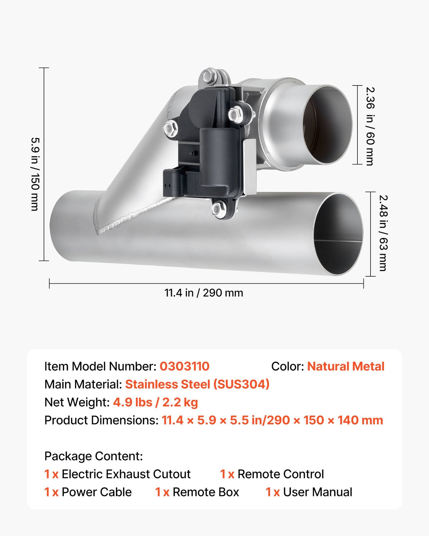VEVOR Electric Exhaust Cutout, 2.5 Inch Universal Stainless Steel Exhaust Valve Kit W/ One Controller Kit, -$80