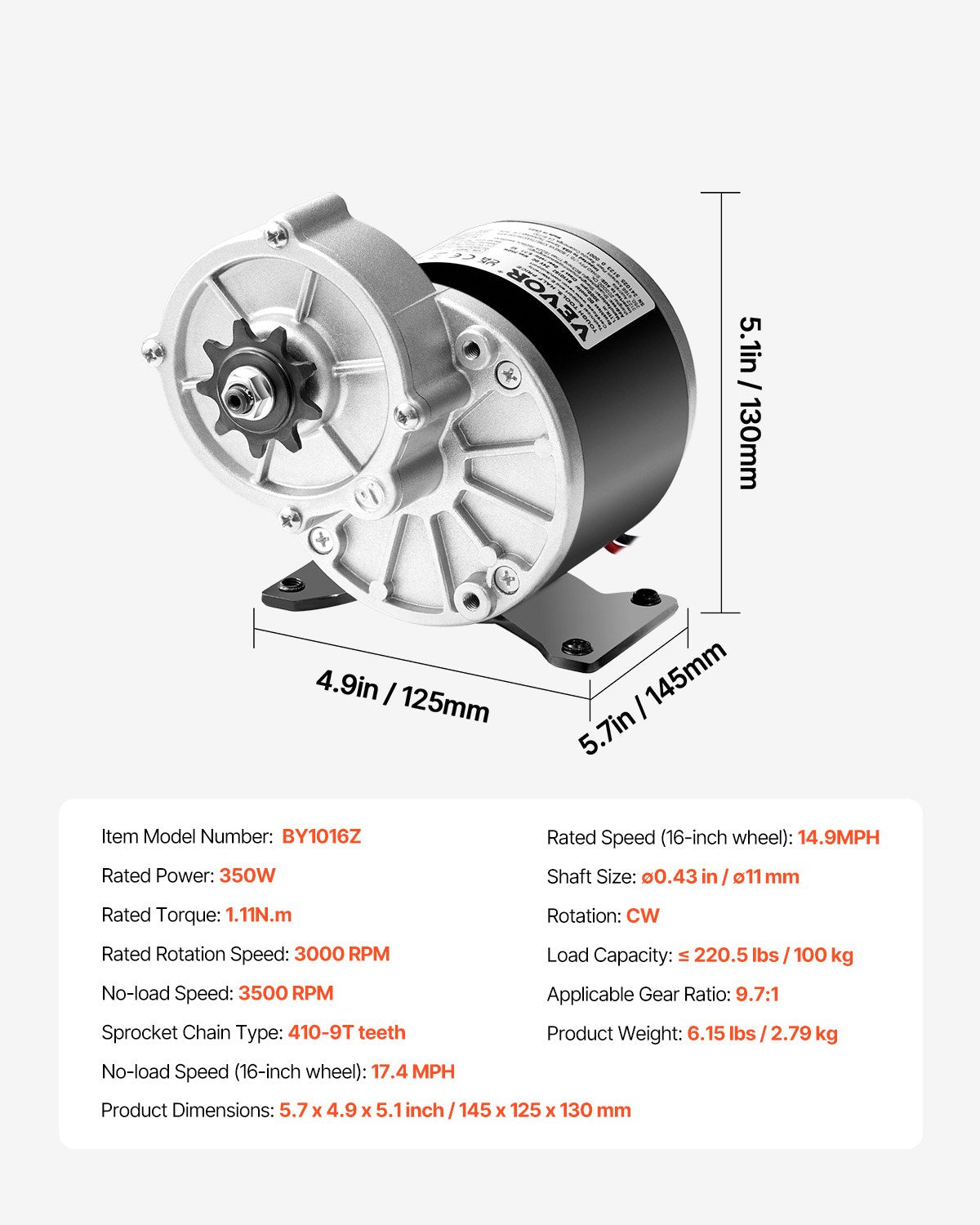 VEVOR 350W Electric Powerful DC Motor, 24V 3000rpm Go Kart Electric Brushed Motor,-$40