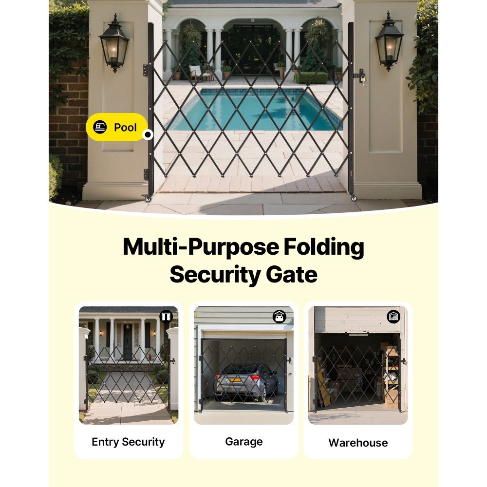 VEVOR Single Folding Security Gate, Lockable Scissor Gate with 360° Swivel Casters,-$85