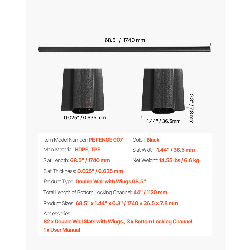VEVOR Bottom Locking Privacy Slats, Double-Wall Vertical Bottom-Locking Slats with Wings,-$75