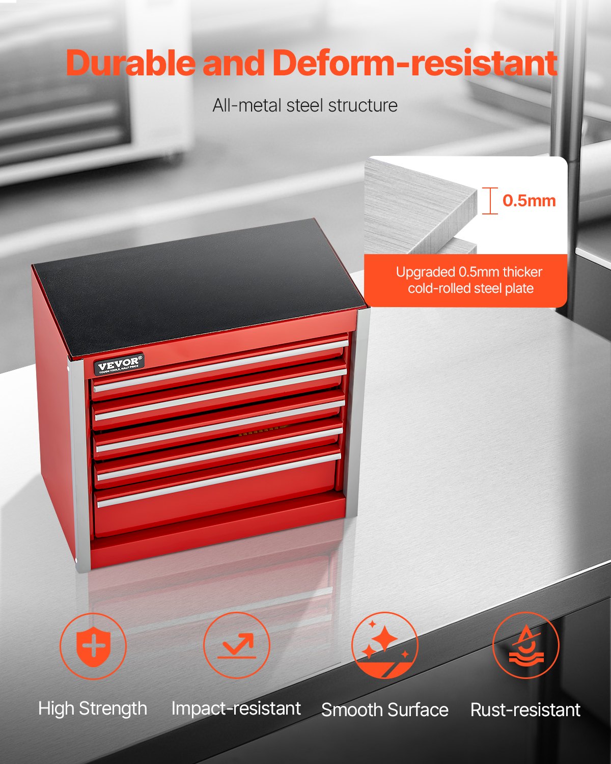 VEVOR Metal Tool Box, 8.6-inch, Portable Metal Tool Box with 5 Drawers,EVA Liners and PP Feet Pads,-$30