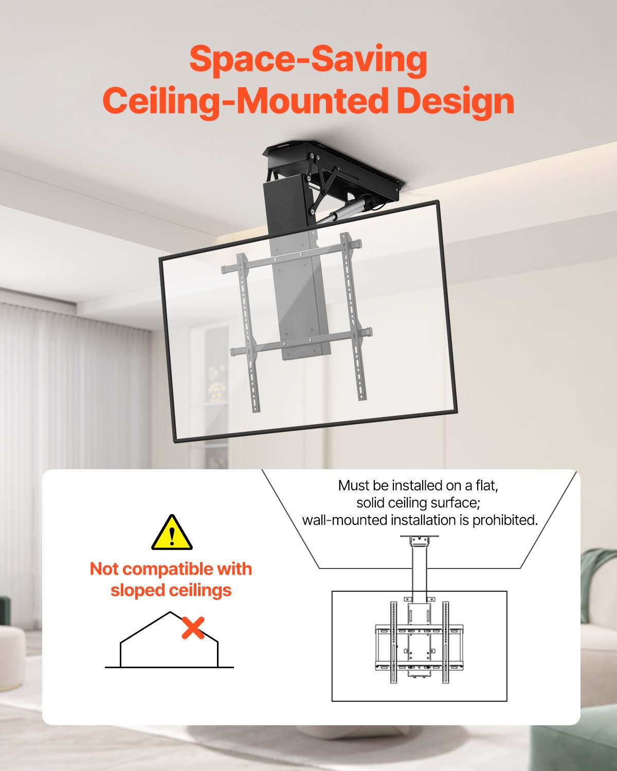 VEVOR Motorized Ceiling TV Mount, TV Wall Mount for 32 to 70 Inch TV, Electric Adj Ceiling TV Mount,-$160