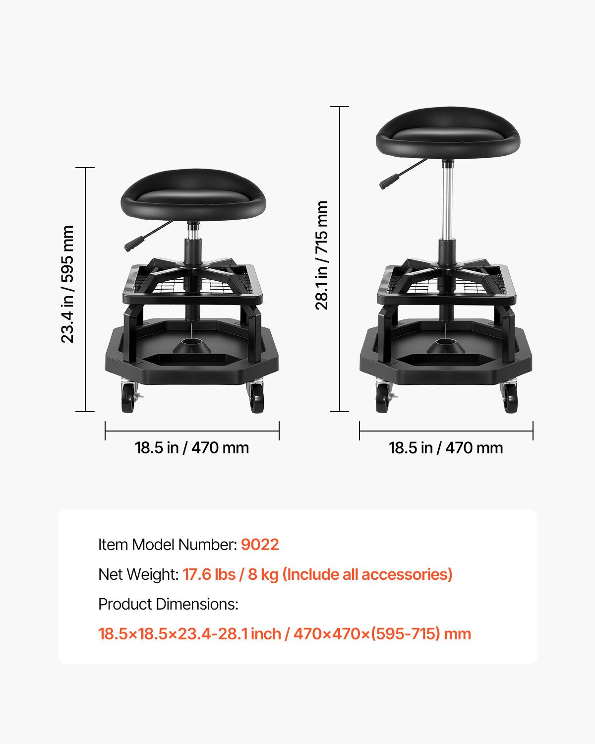 VEVOR Rolling Shop Stool, Pneumatic Garage Seat/Work Stool with 300 lbs Capacity,-$85