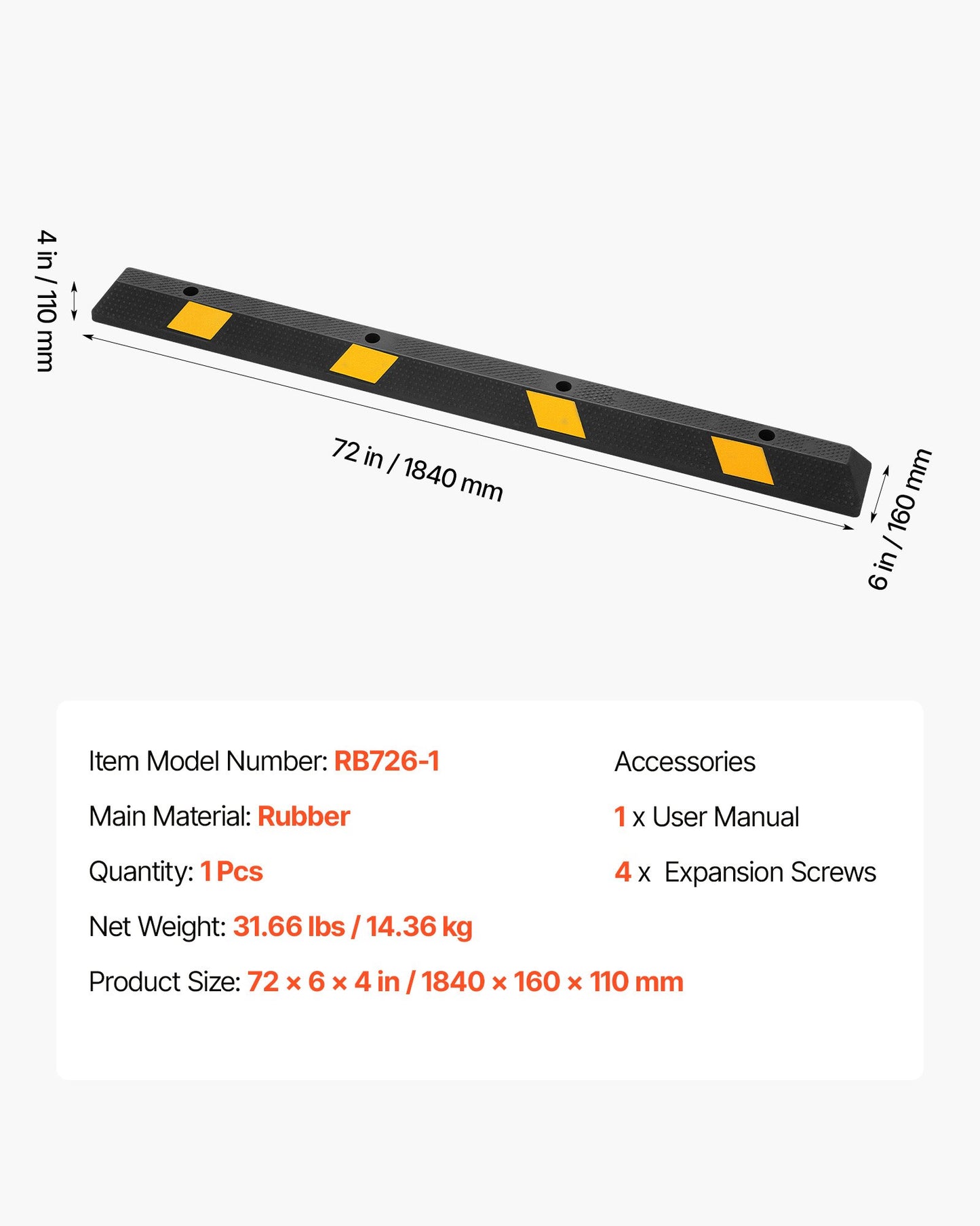 VEVOR Parking Stopper, 72 Inch Heavy Duty Parking Aid for Garage, Rubber Curb Garage Floor Stopper,-$50