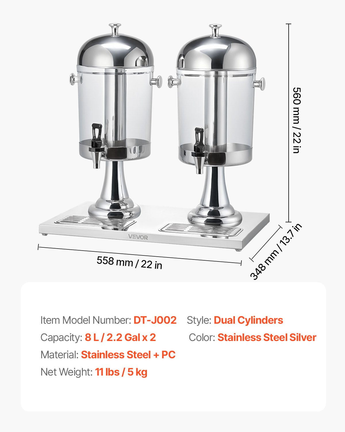 VEVOR Beverage Dispenser, 2.1 Gallon x 2 Drink Dispenser for Parties, Stainless Steel + Dispensers,-$75