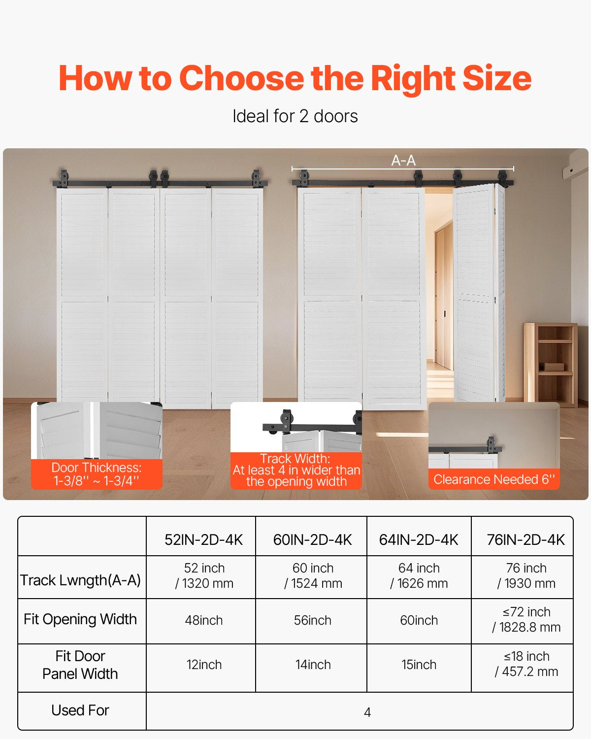 VEVOR Bi-Folding Sliding Barn Door Hardware Track Kit, 52" Top Mount Track Kit, Slide Smoothly,-$75
