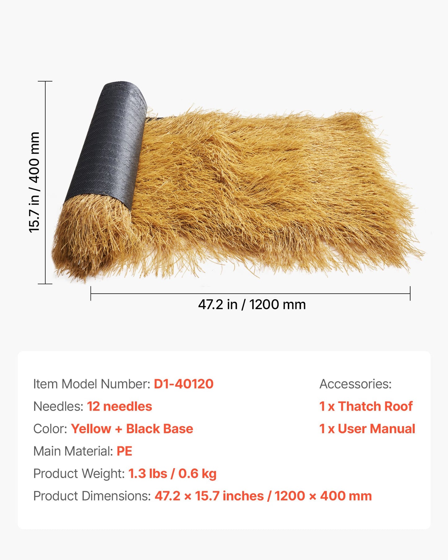 VEVOR Artificial Thatch Grass Roof, 1.3 x 3.9 ft Tiki Bar Hut Thatch Roofing Roll,-$15
