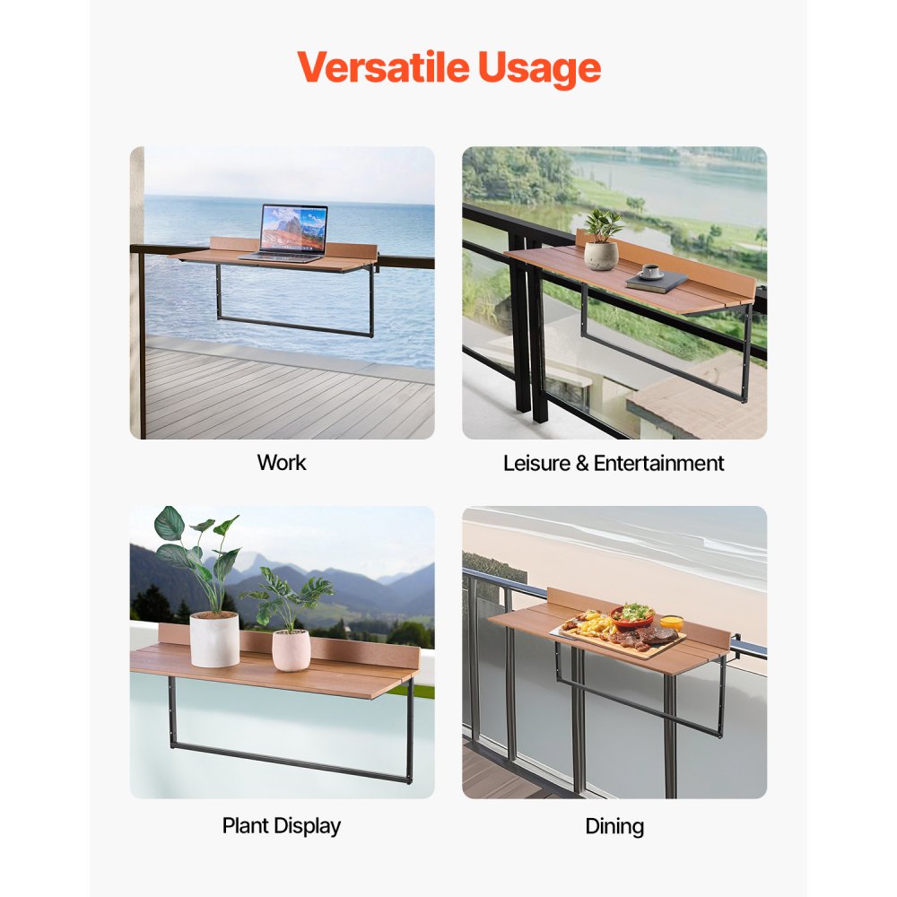 VEVOR Balcony Hanging Table, 15 x 39 in Folding Balcony Railing Table, Outdoor Balcony Bar Table,-$50