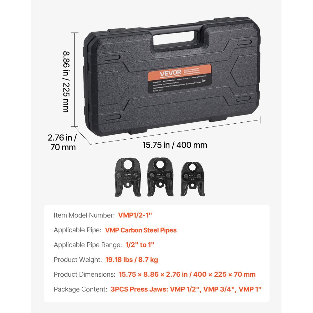 VEVOR VMP Press Jaws, 3PCS Pressing Jaws 1/2", 3/4" & 1" - Compatible with Megapress Carbon,-$210