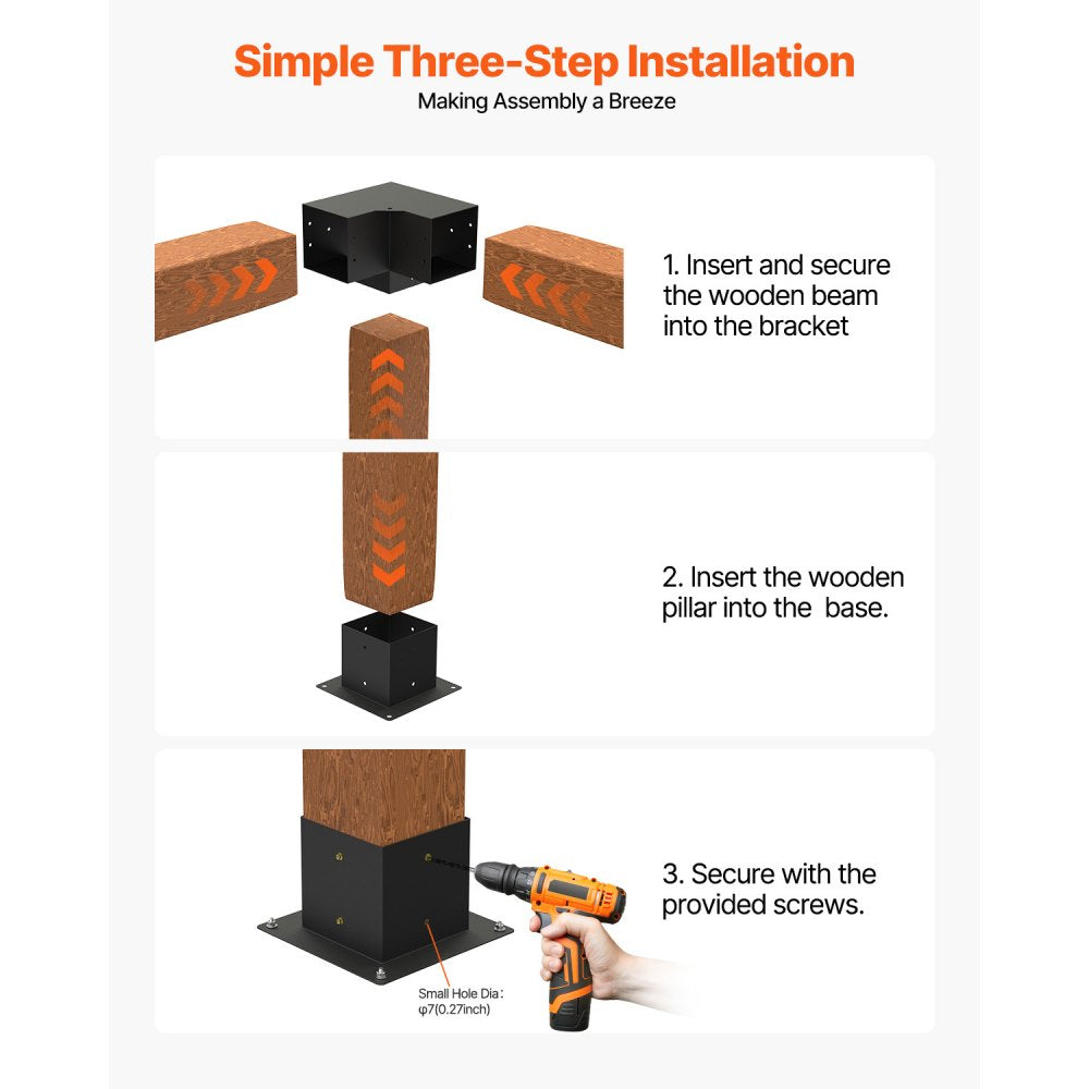 VEVOR Pergola Bracket Kit, 6x6 Inch (Inner Size 5.5x5.5), 4 Pcs 3-Way Corner Bracket,-$110