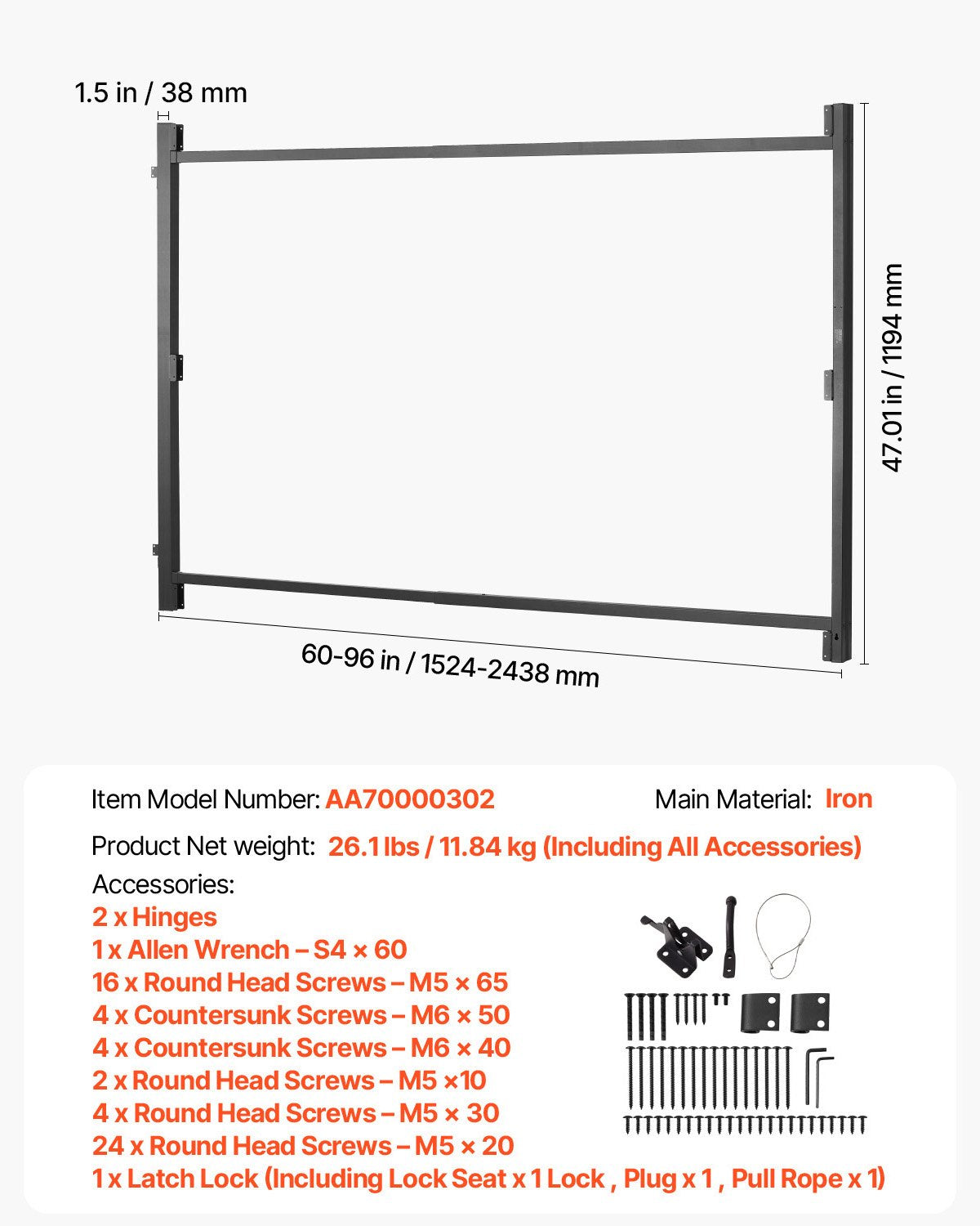 VEVOR Gate Building Kit, Fits 60 to 96 in Wide Openings, Up from 4 to 5 ft High Fence, -$75