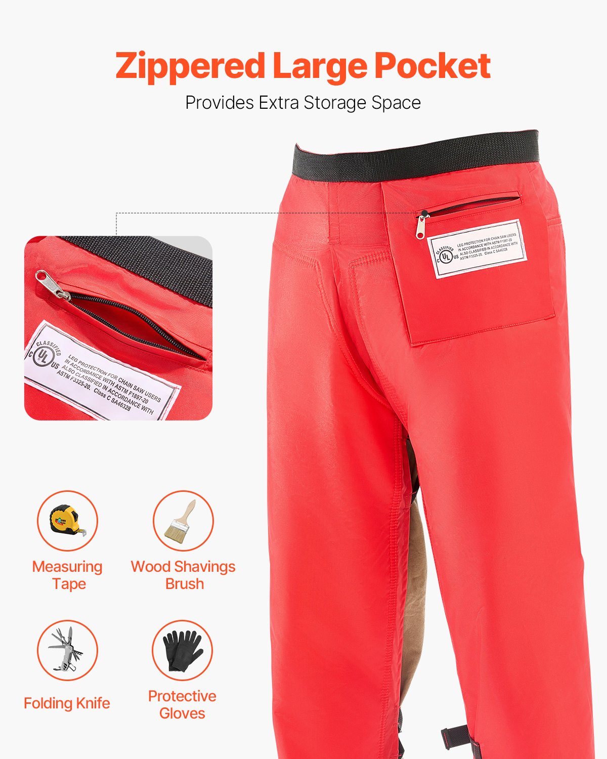 VEVOR Apron Style Chainsaw Chaps, Class C, 8 Layers Chainsaw Pants with Adjustable Belt & Gear Pocket, -$45