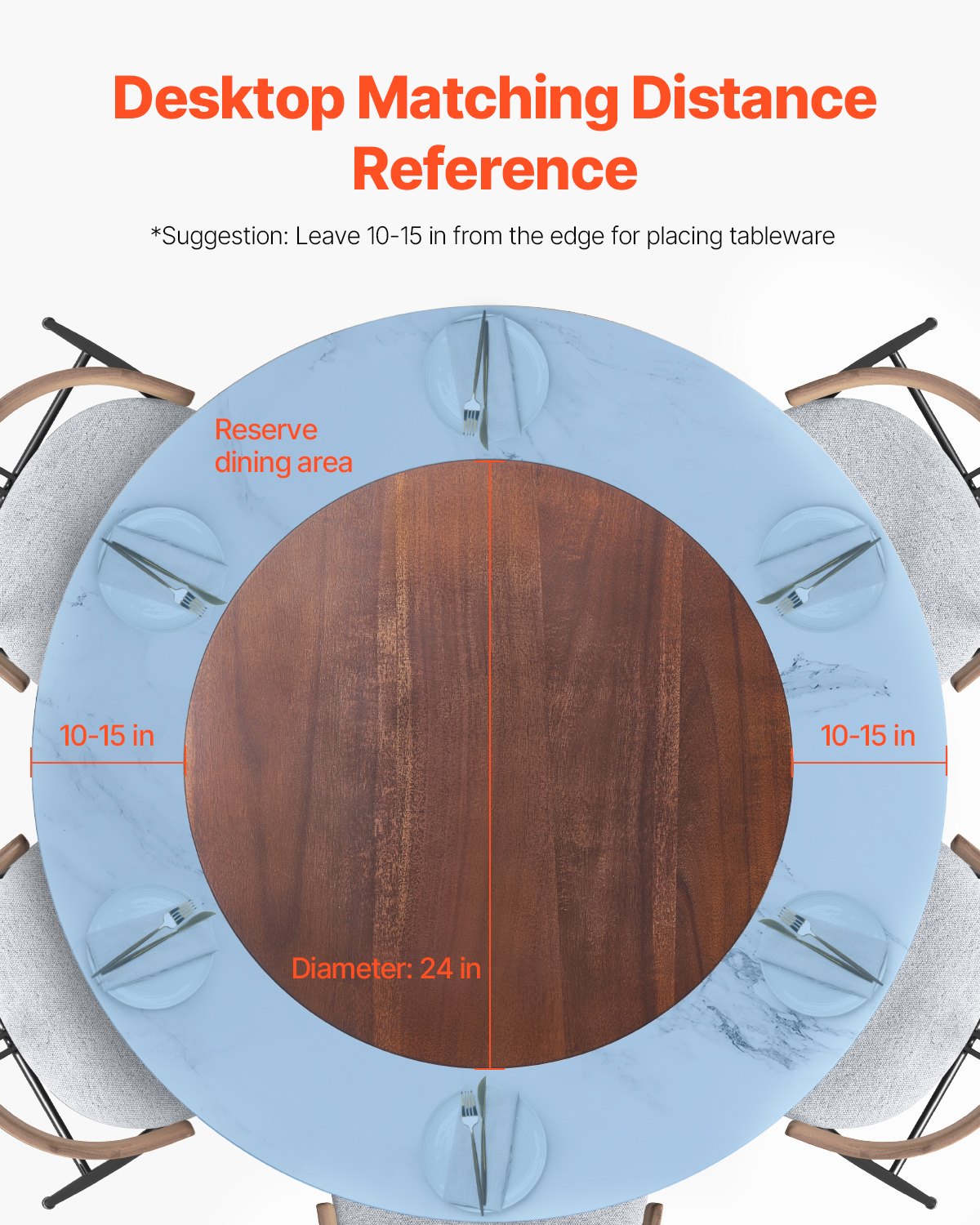 VEVOR 24 in Wood Lazy Susan Turntable, 360° Rotation Round Clear Tabletop Rotating Tray,-$60