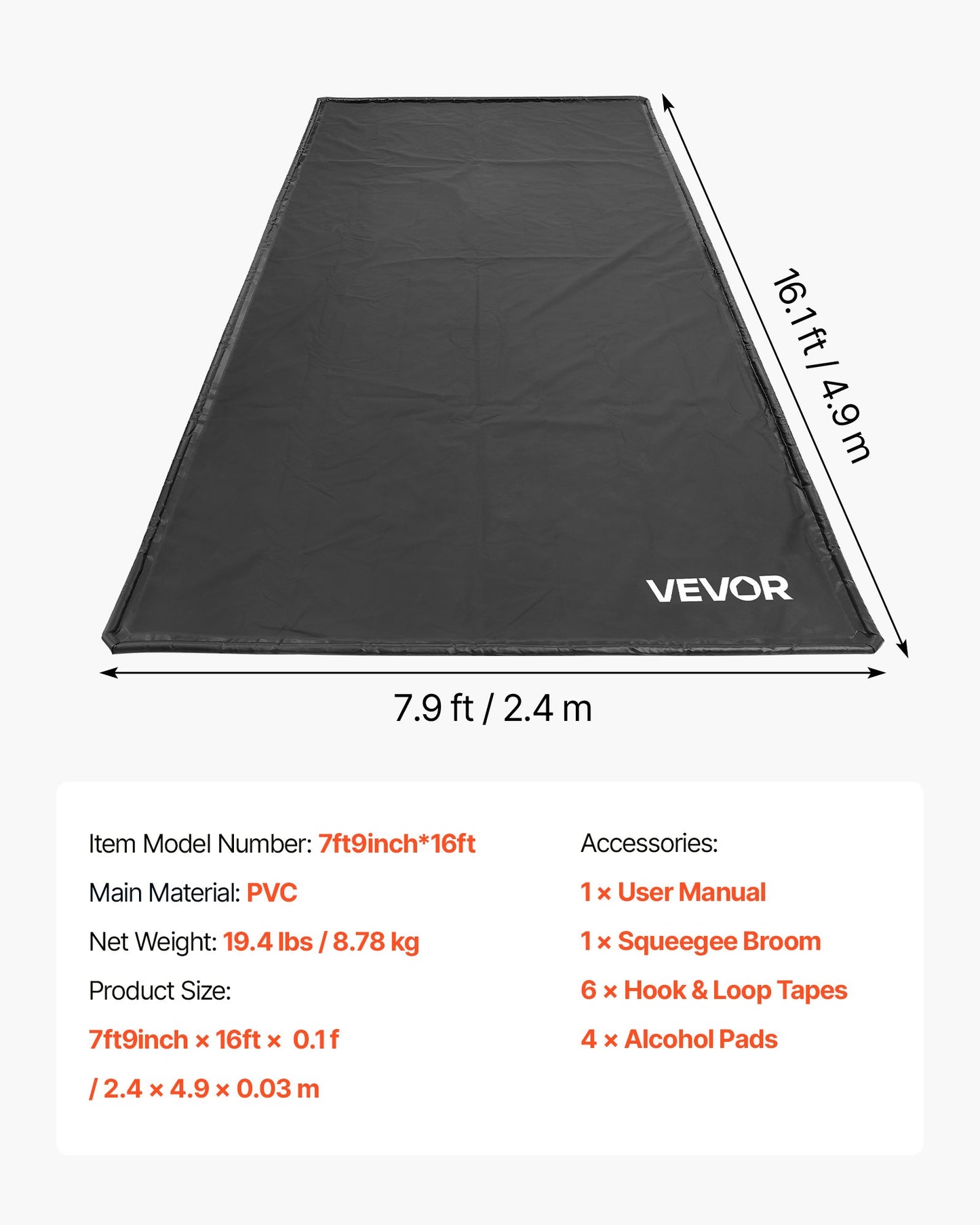 VEVOR Containment Mat, 7 ft 9 in x 16 ft, Non-Slip PVC Garage Floor Mat w/a Cleaning Squeegee,-$60