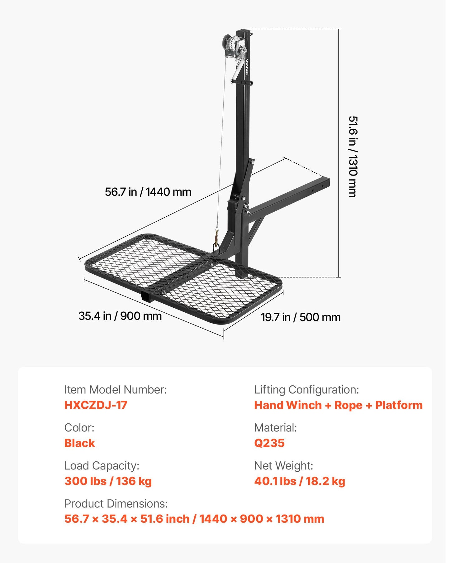 VEVOR Hitch Deer Hoist with Lifting System Platform, 300 lbs Load Capacity, Game Hoist Winch Lift,-$110