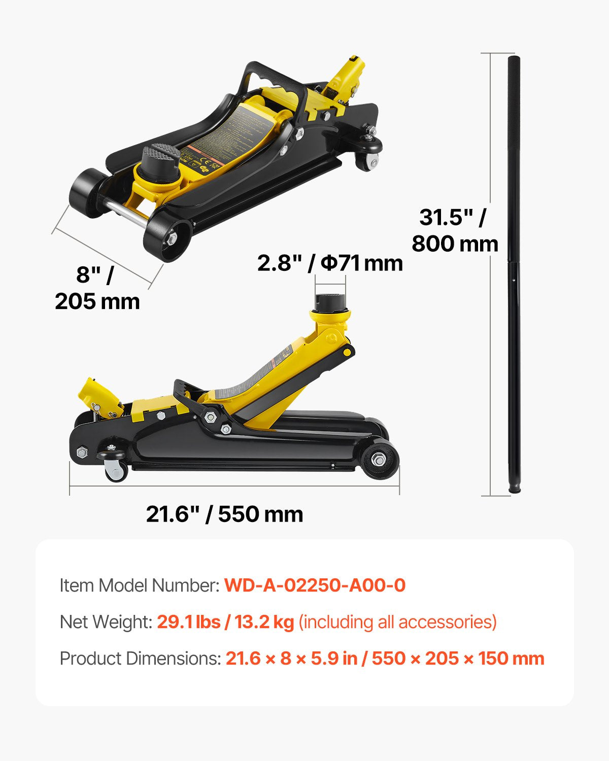 VEVOR Floor Jack, 2.5 Ton Low Profile Floor Jack, Heavy-duty Steel Racing Floor Jack With Single,-$80