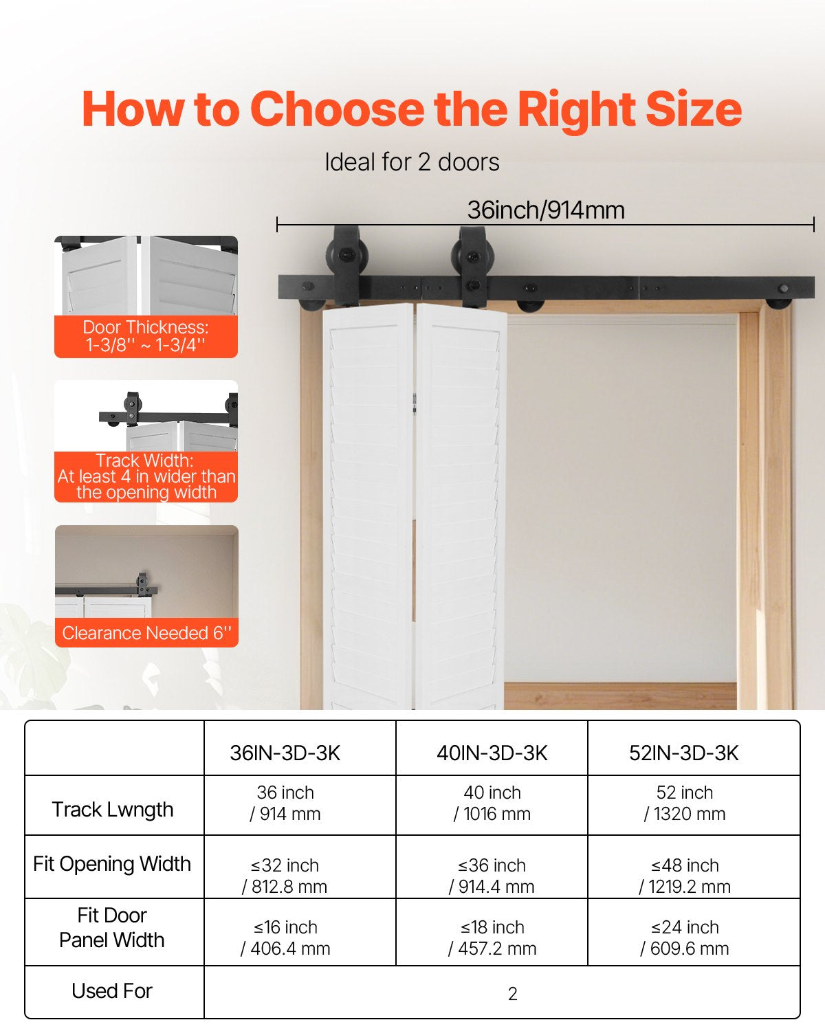 VEVOR Bi-Folding Sliding Barn Door Hardware Track Kit, 36" Top Mount Track Kit, Slide Smoothly,-$35