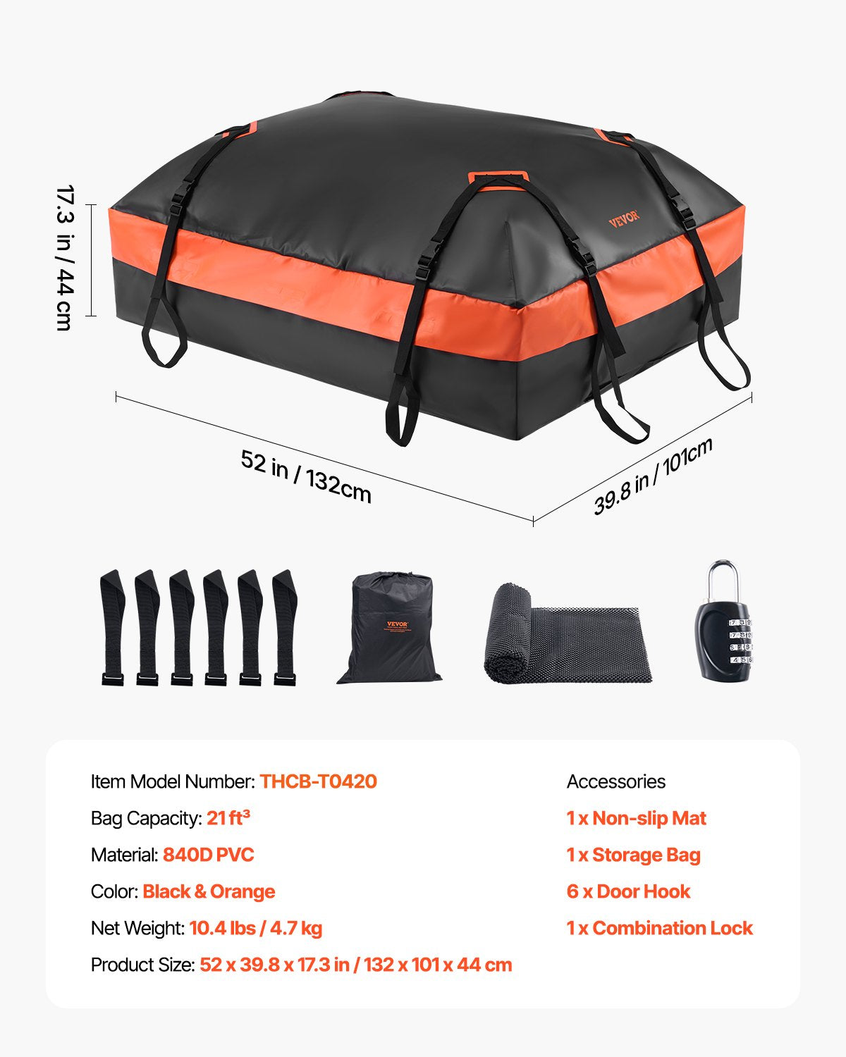 VEVOR Car Rooftop Cargo Carrier Bag, 21 Cubic Feet Car Roof Cargo, 100% Waterproof 840D PVC,-$65