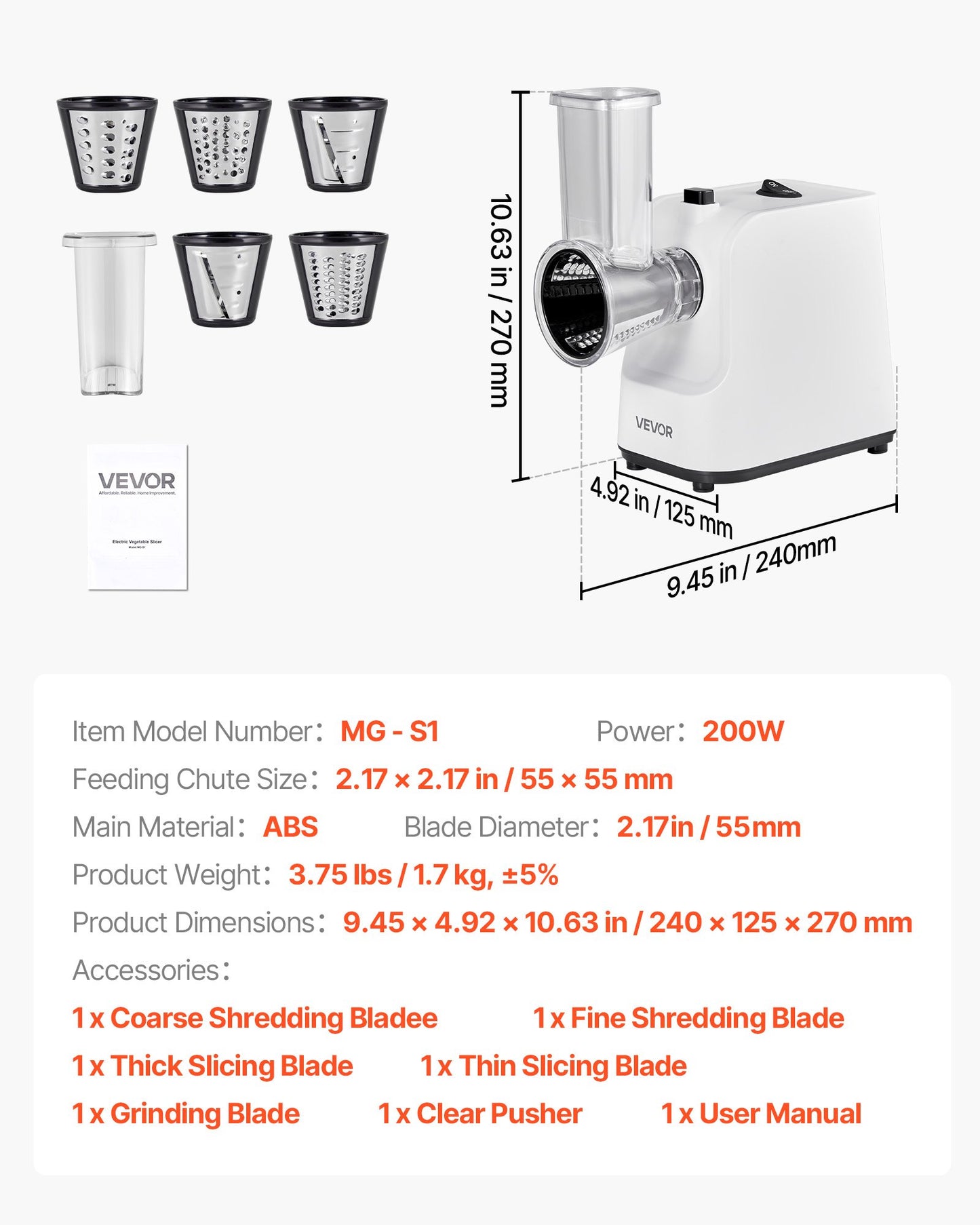 VEVOR Electric Cheese Grater Salad Maker, 200W Salad Shooter, Electric Vegetable Slicer Shredder,-$45