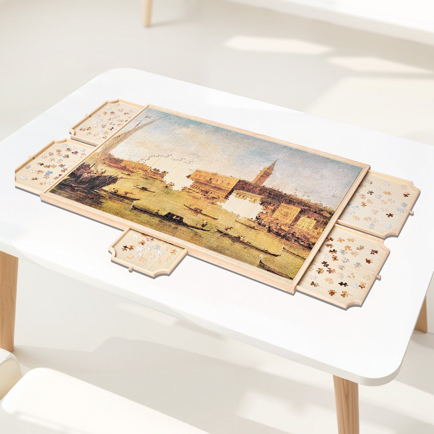 VEVOR 2000 Piece Rotating Puzzle Board with 5 Drawers and Cover, 40x29 in Portable Wooden Table,-$80