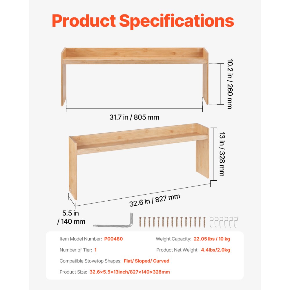 VEVOR Over the Stove Shelf, Over Stove Spice Shelf for Kitchen Stove Top, Seasoning Shelves,-$20