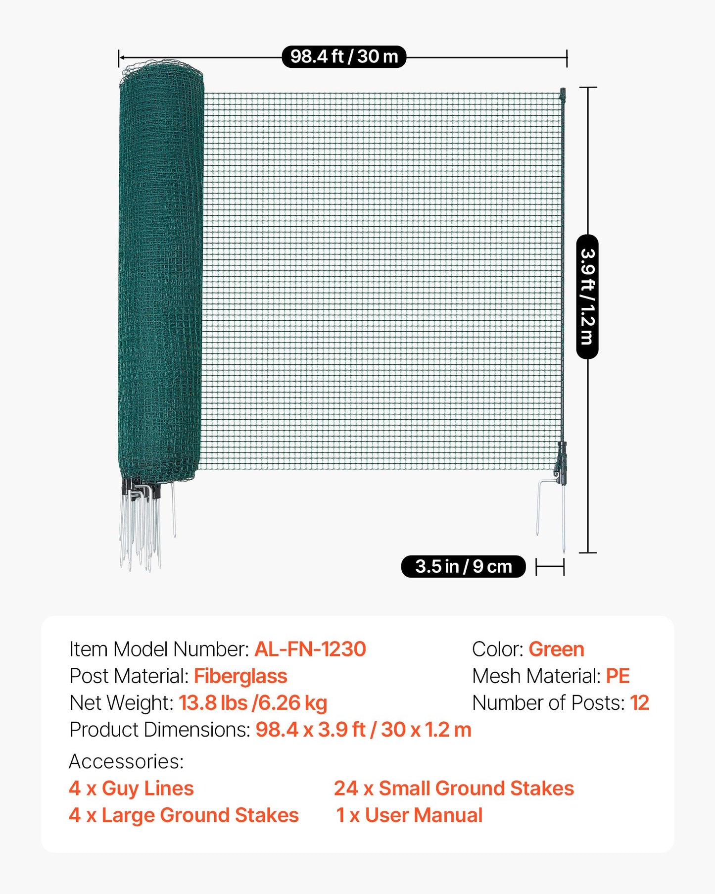 VEVOR Temporary Fence with Posts, 3.9 x 98.4 FT Plastic Mesh Fencing, Garden Safety Netting,-$65