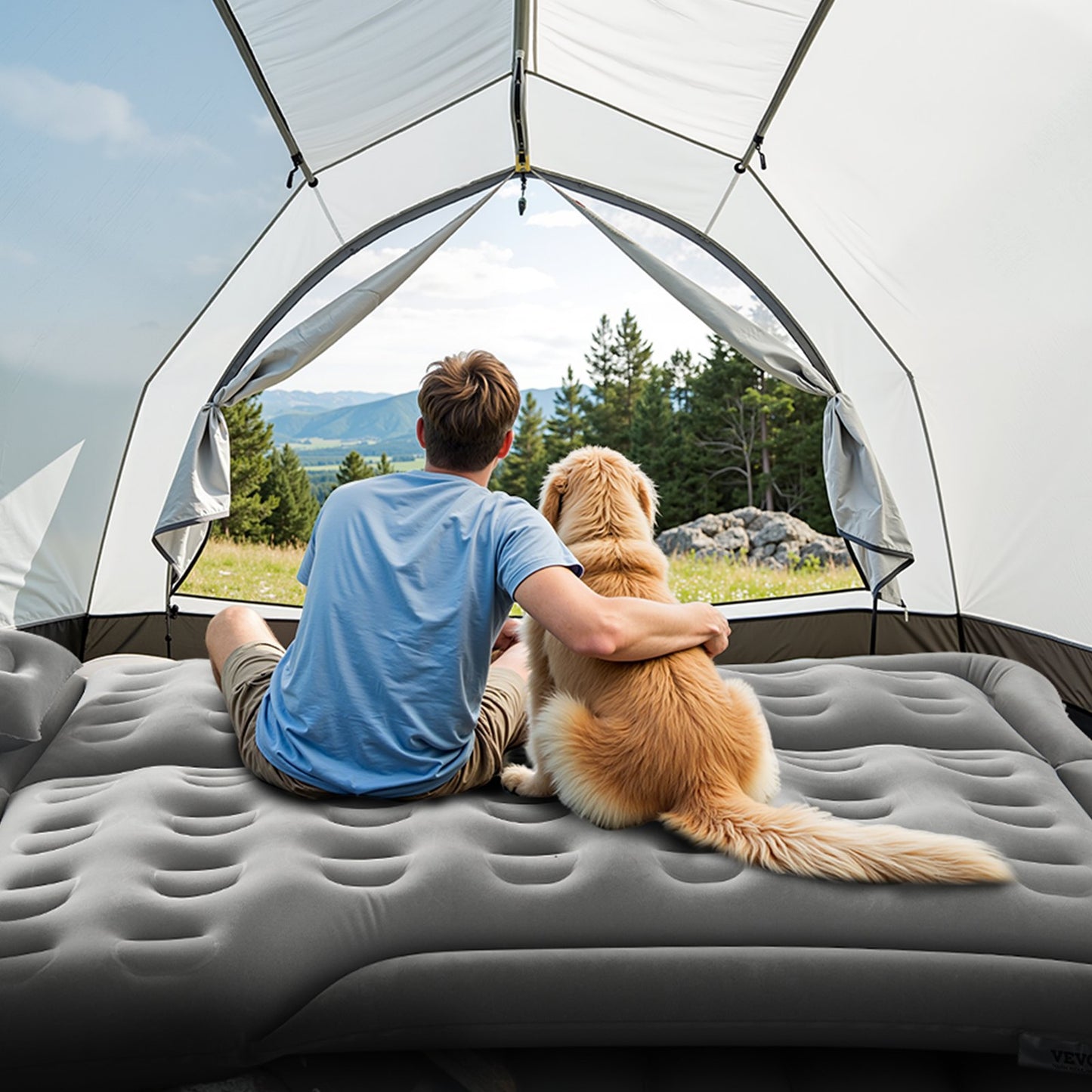 VEVOR Car Air Mattress, Inflatable Car Camping Mattress, Flocking Thickened Travel Beds, Comfortable,-$45