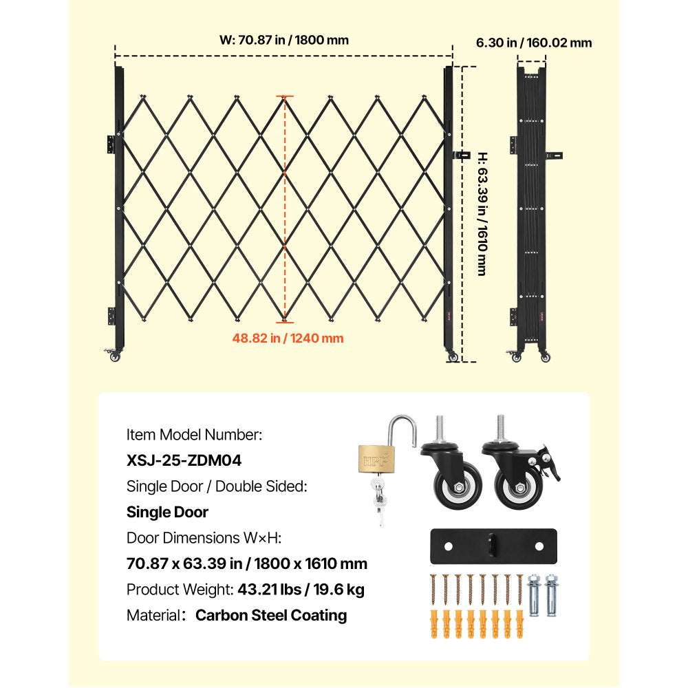 VEVOR Single Folding Security Gate, Lockable Scissor Gate with 360° Swivel Casters,-$85