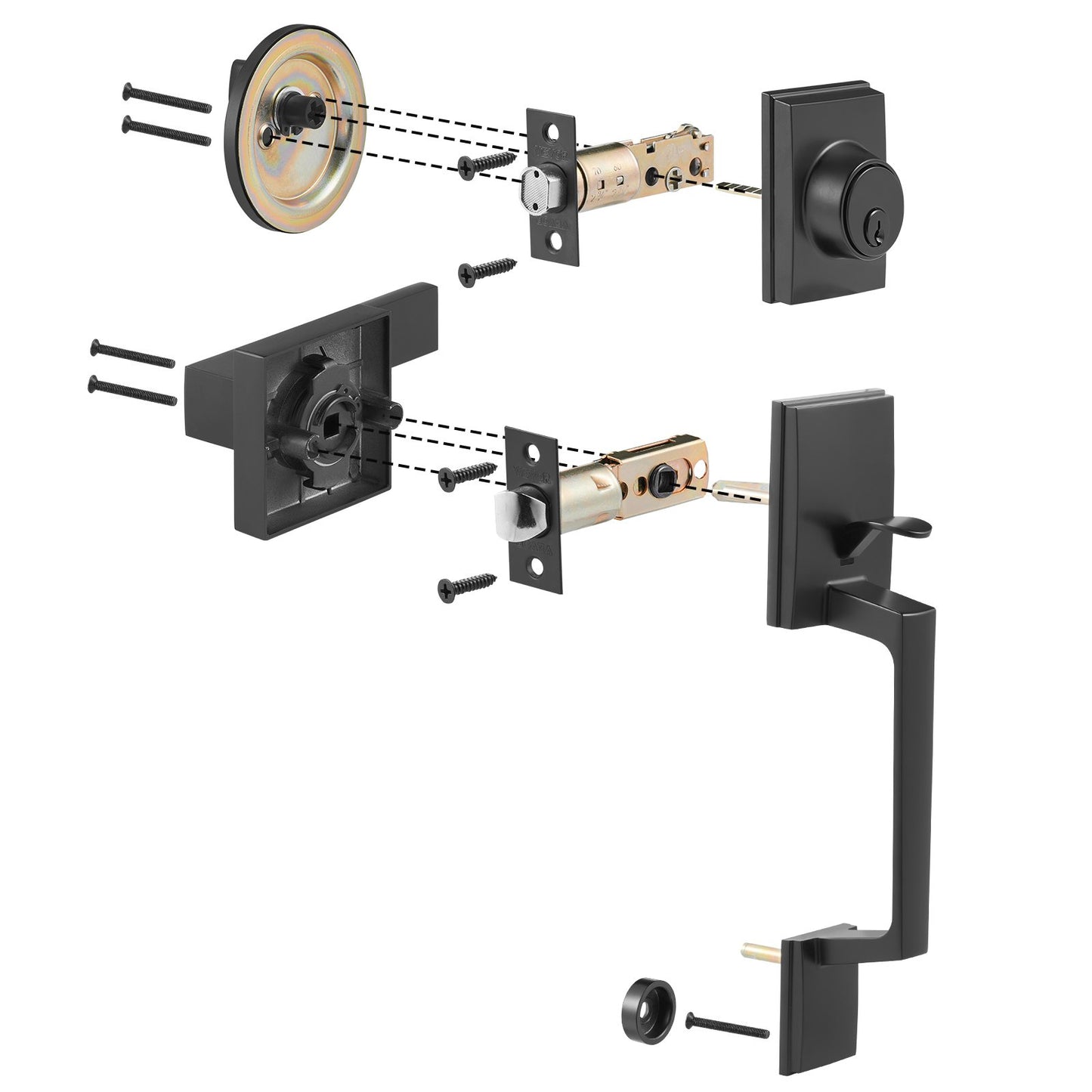 VEVOR Front Door Handle and Deadbolt Set, Square Entry Handle Set with Lever, Single Cylinder,-$35