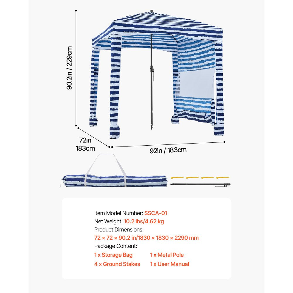 VEVOR Beach Cabana, 6 x 6 ft Beach Canopy with Side Wall, UPF 50+ Protection Easy Setup,-$55