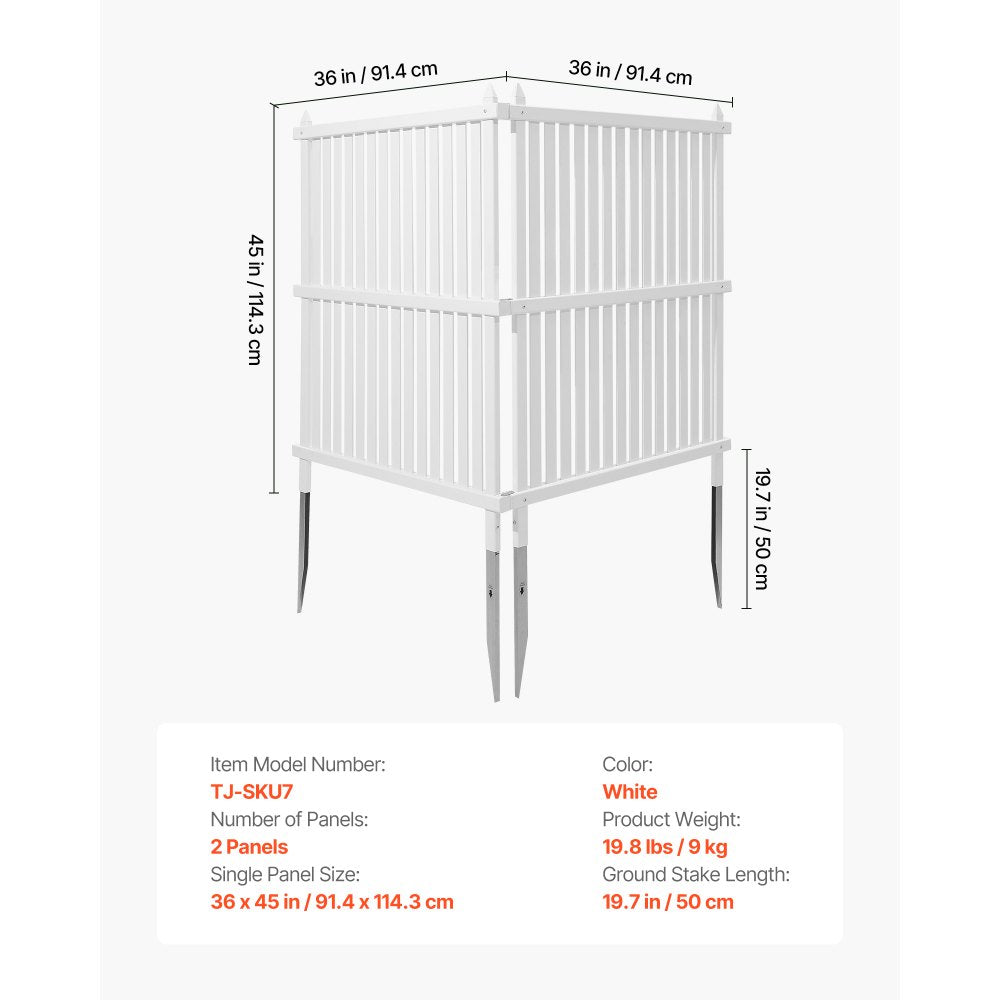 VEVOR 2 Panels Vinyl Privacy Screen, 36 x 45 in Outdoor Fence Enclosure with Galvanized Stakes,-$55