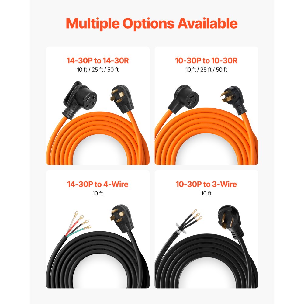 VEVOR 10 ft Dryer Extension Cord, 3-Prong NEMA 10-30P to 10-30R Dryer Cord, 125V/250V STW,-$40