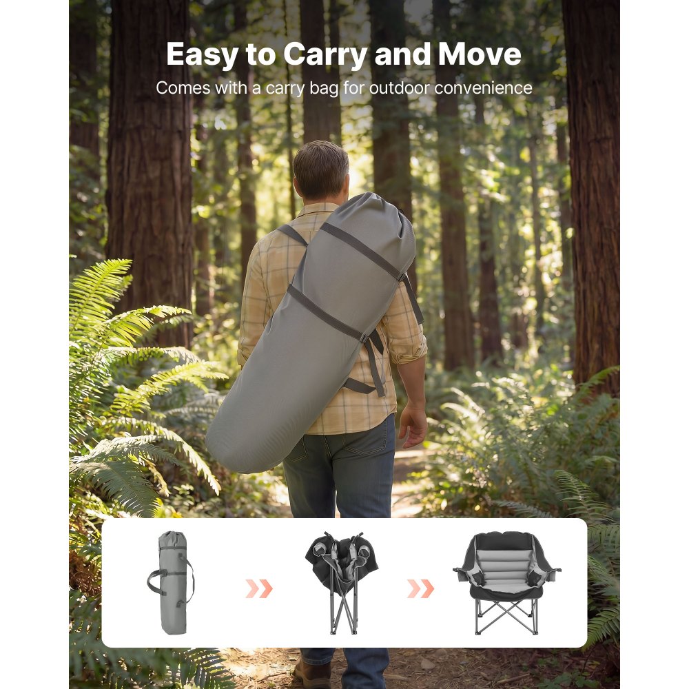 VEVOR Oversized Portable Padded Folding Camping Chairs,450lbs Heavy Duty Support,with Dual Cup Holders & Wine Glass Holders,1 Pack