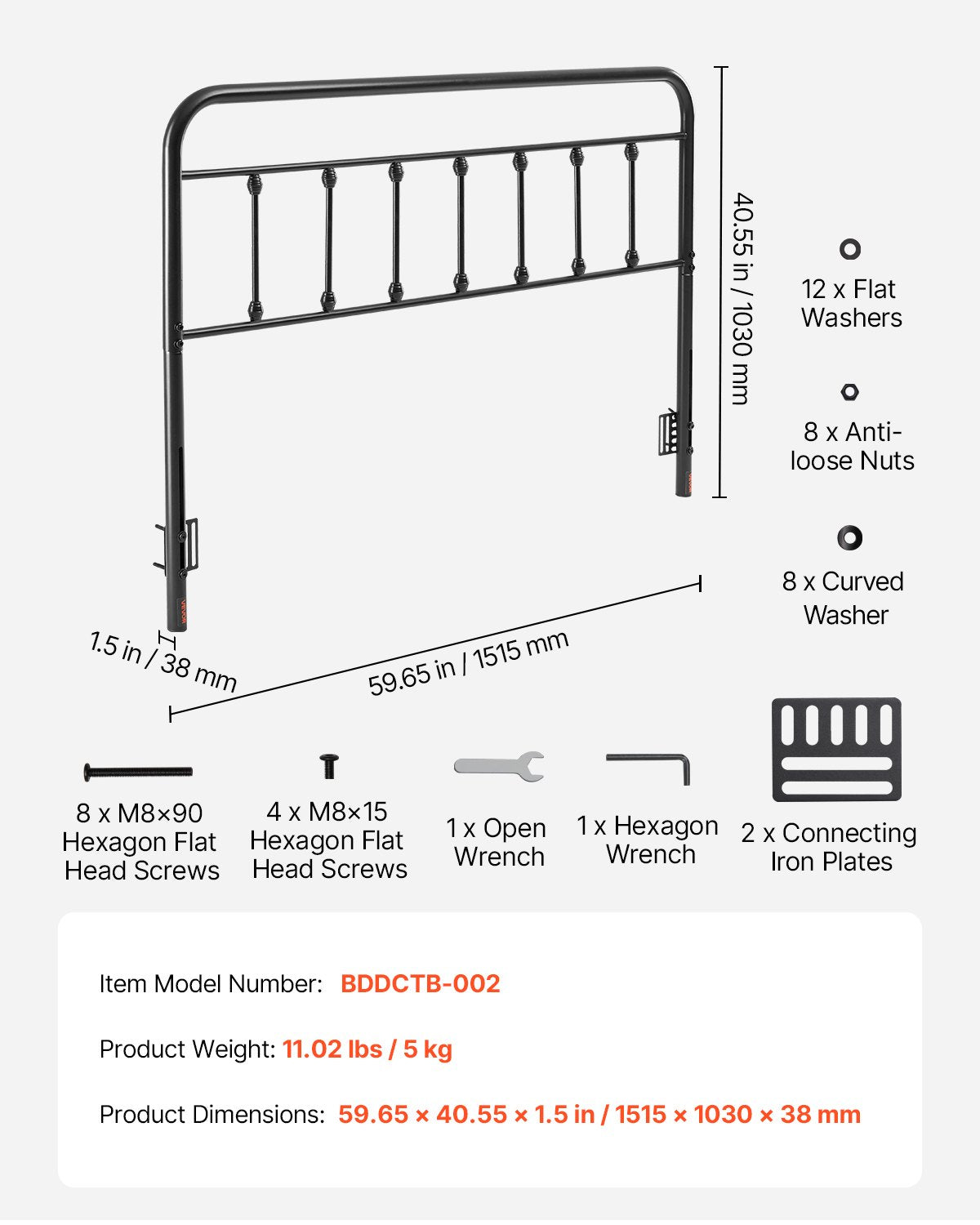 VEVOR Metal Headboard, Queen Size Headboard with Adjustable Height, Metal Headboard for Queen Size Bed,-$70