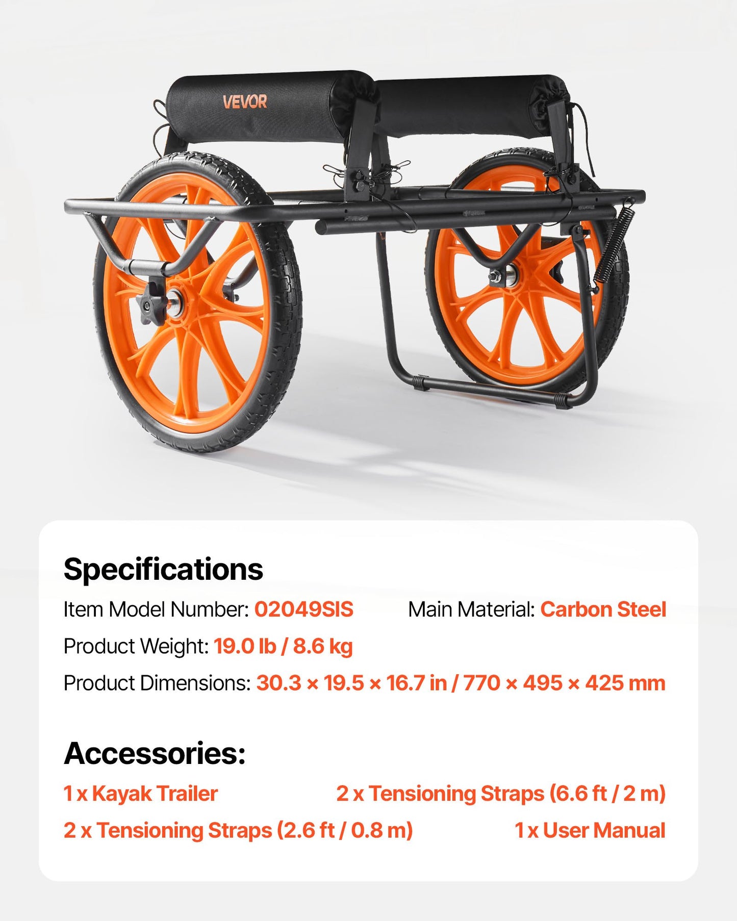 VEVOR Kayak Cart, 330 lbs Load Capacity, Canoe Cart Dolly with 15-inch Solid Rubber Tires,-$70