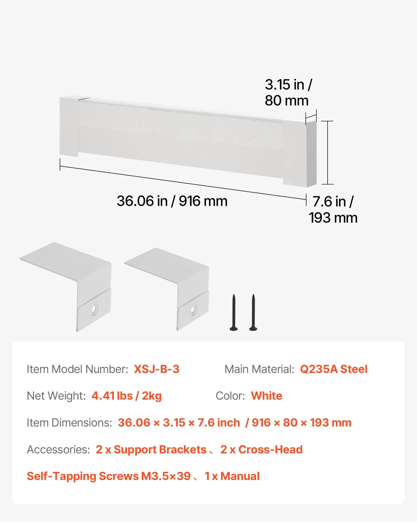 VEVOR Baseboard Heater Covers, Basic Series 3 ft Standard Electric Heating Unit Front Cover,-$35